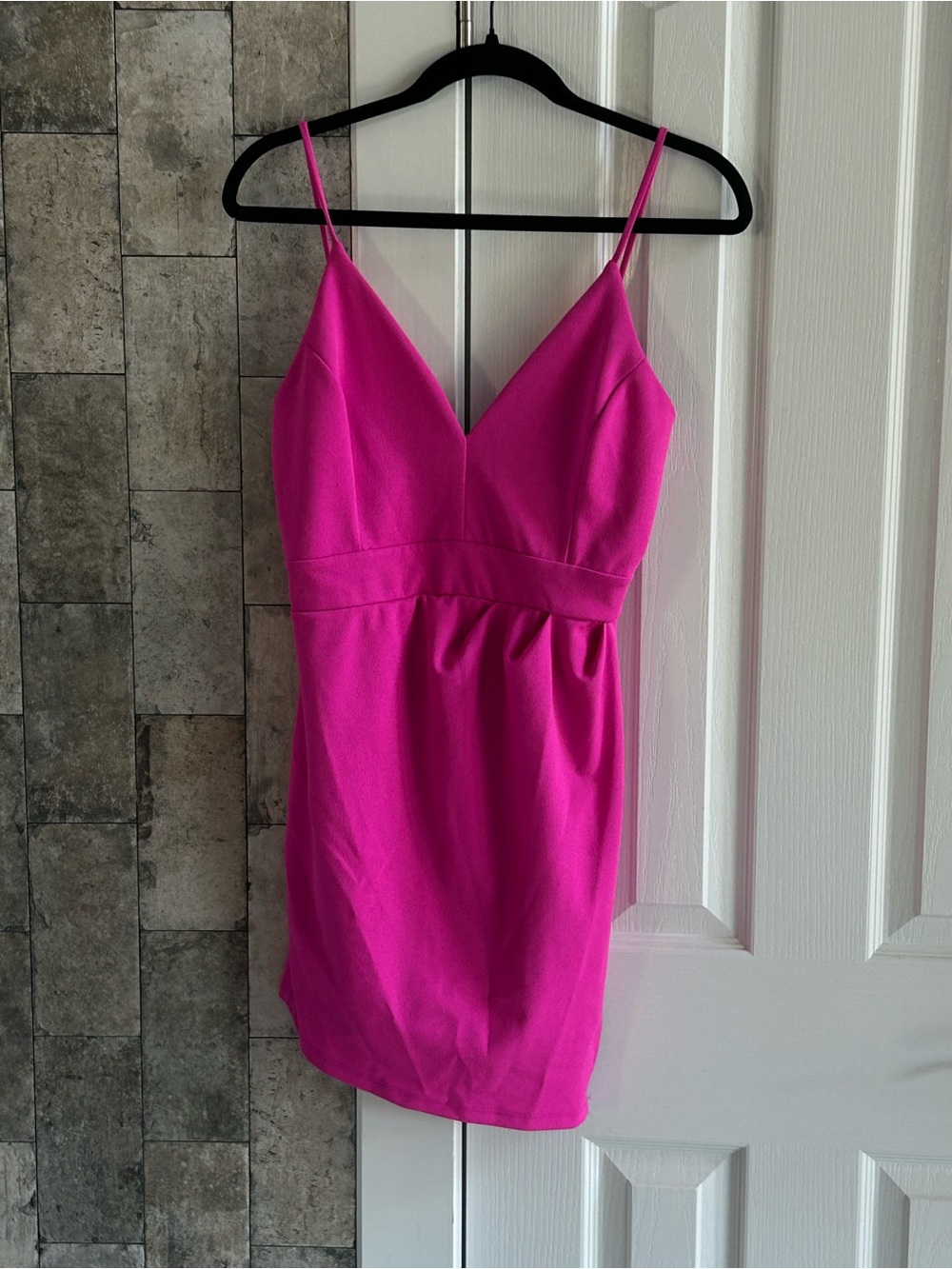 Fuchsia Spaghetti Strap V-Neck Skort-Dress